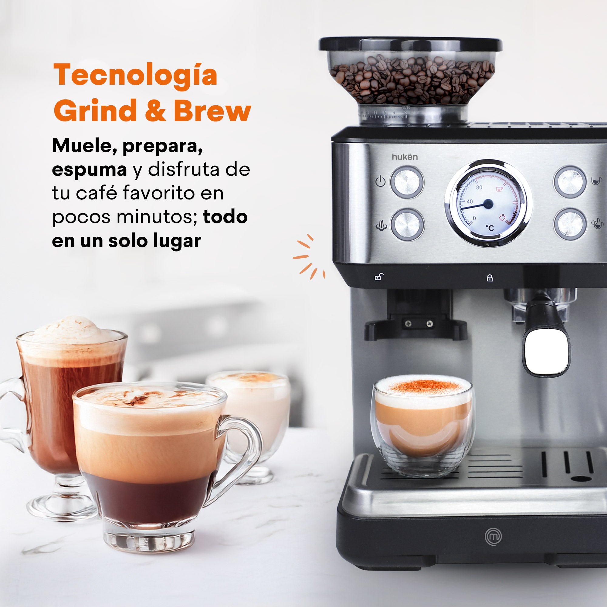 Máquina de Espresso con Molino BaristaPro | 20 Bares | Espumador de Leche | Tanque de 1.5L