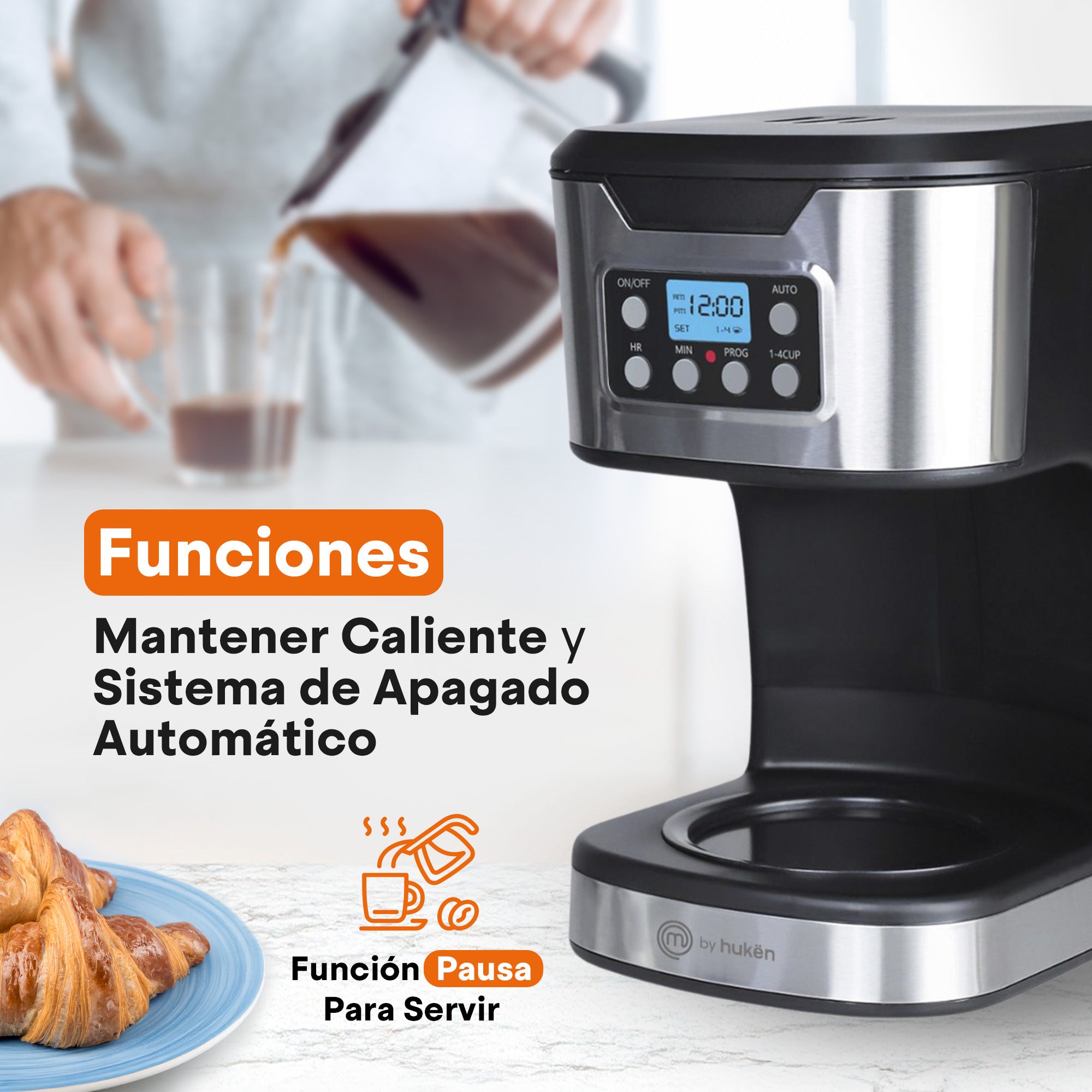 Cafetera Programable Tasty-Brew| 12 Tazas | Acero Inoxidable | Reloj Digital | Filtro Permanente