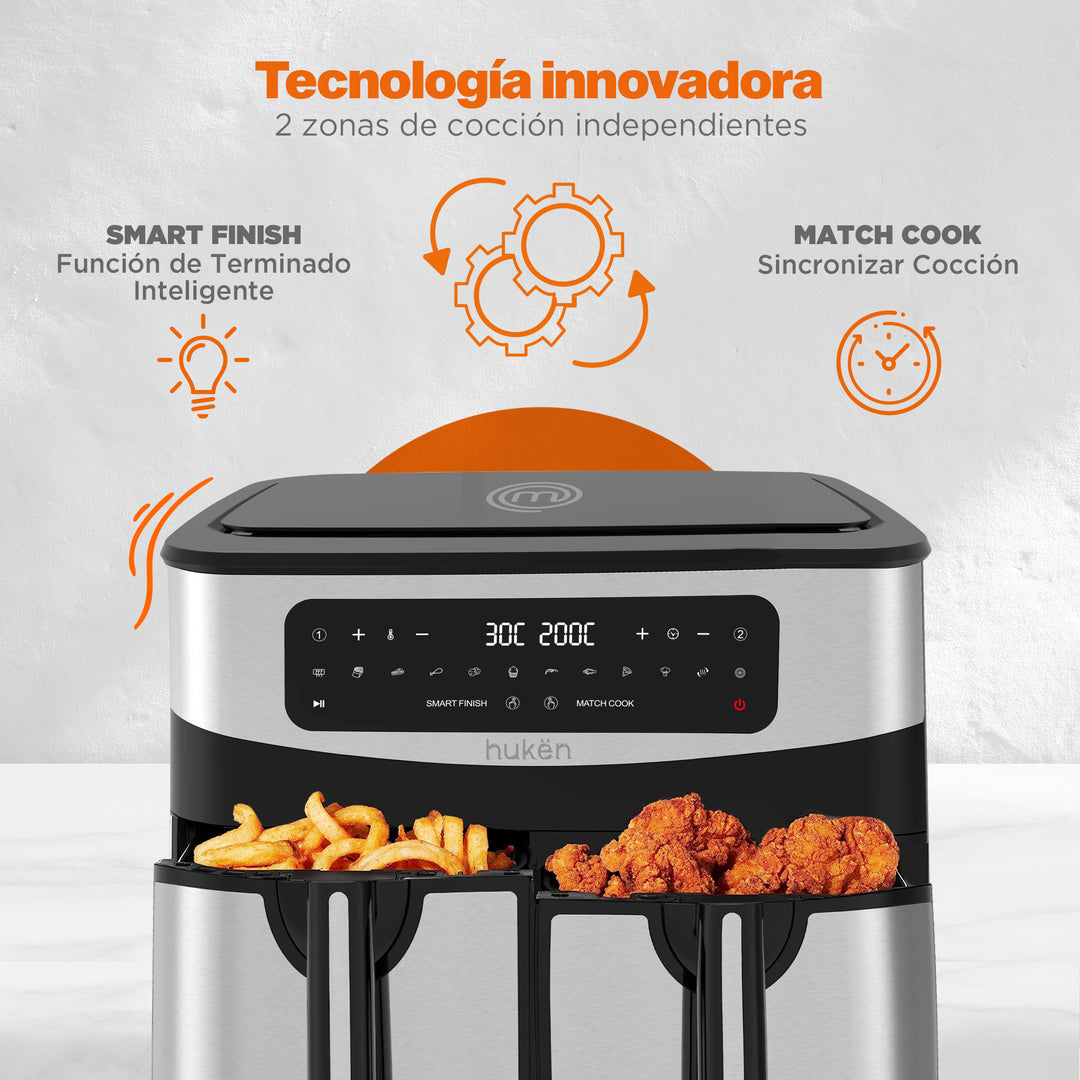 Freidora de Aire Multifuncional Dual Cook+  |  2 en 1 | Air Fryer | 9 Litros | Dual-Fry | Touch | Acero Inoxidable