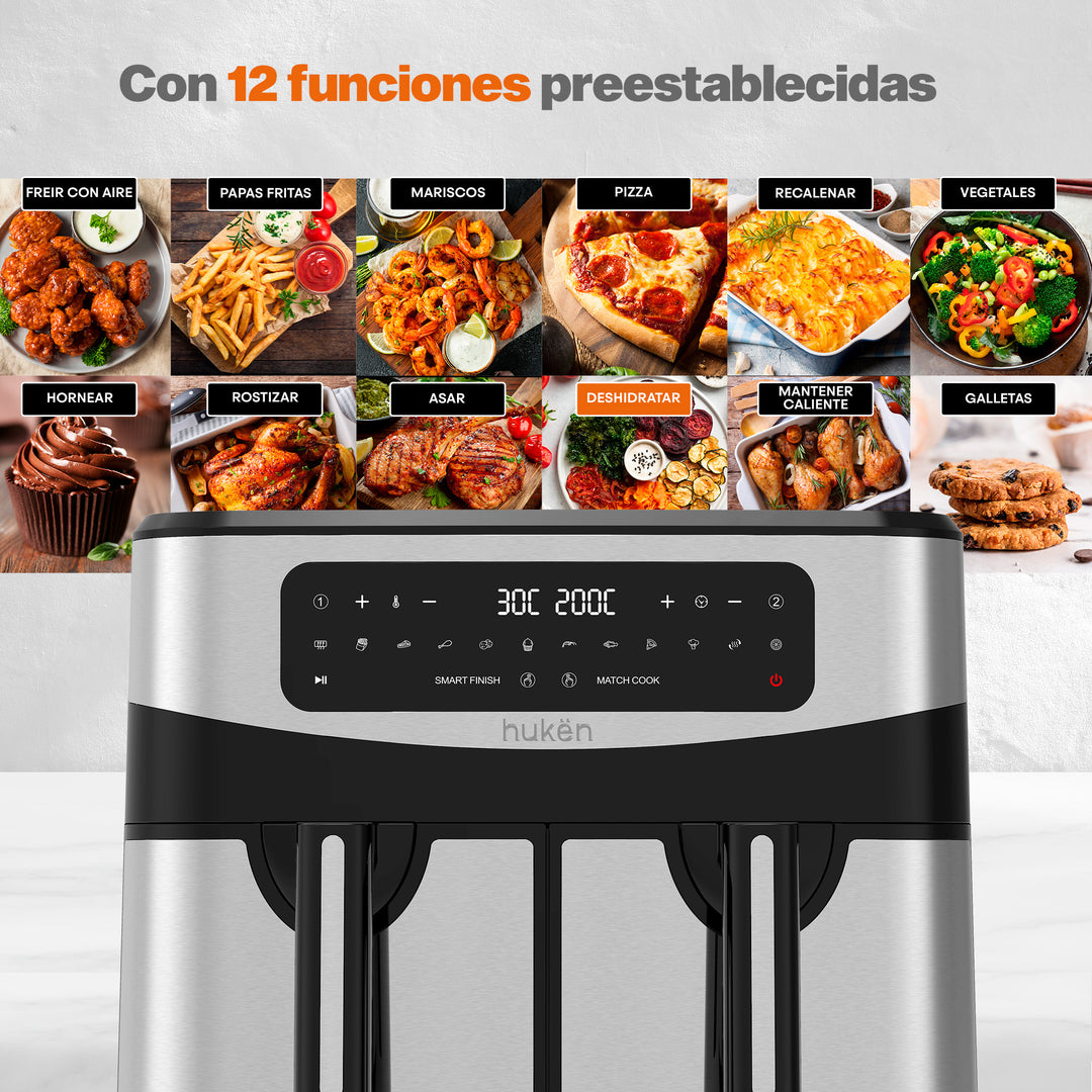 Freidora de Aire Multifuncional Dual Cook+  |  2 en 1 | Air Fryer | 9 Litros | Dual-Fry | Touch | Acero Inoxidable
