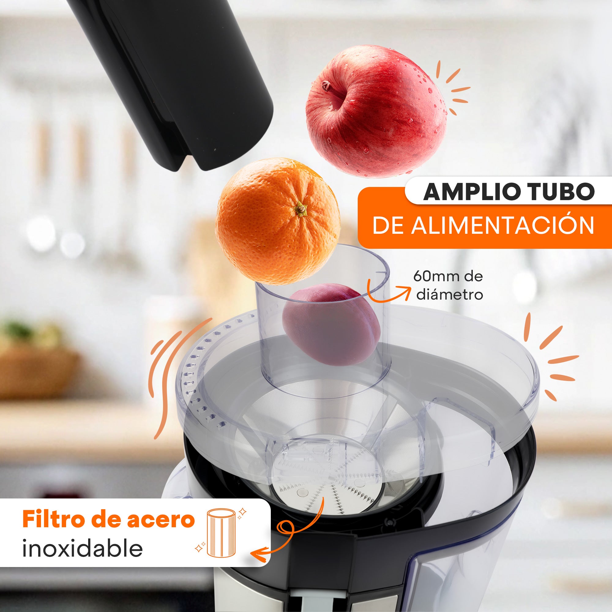Extractor de Jugos Fresh+ | 400W | Acero Inoxidable | 2 Velocidades | Recolector de Pulpa 600ml