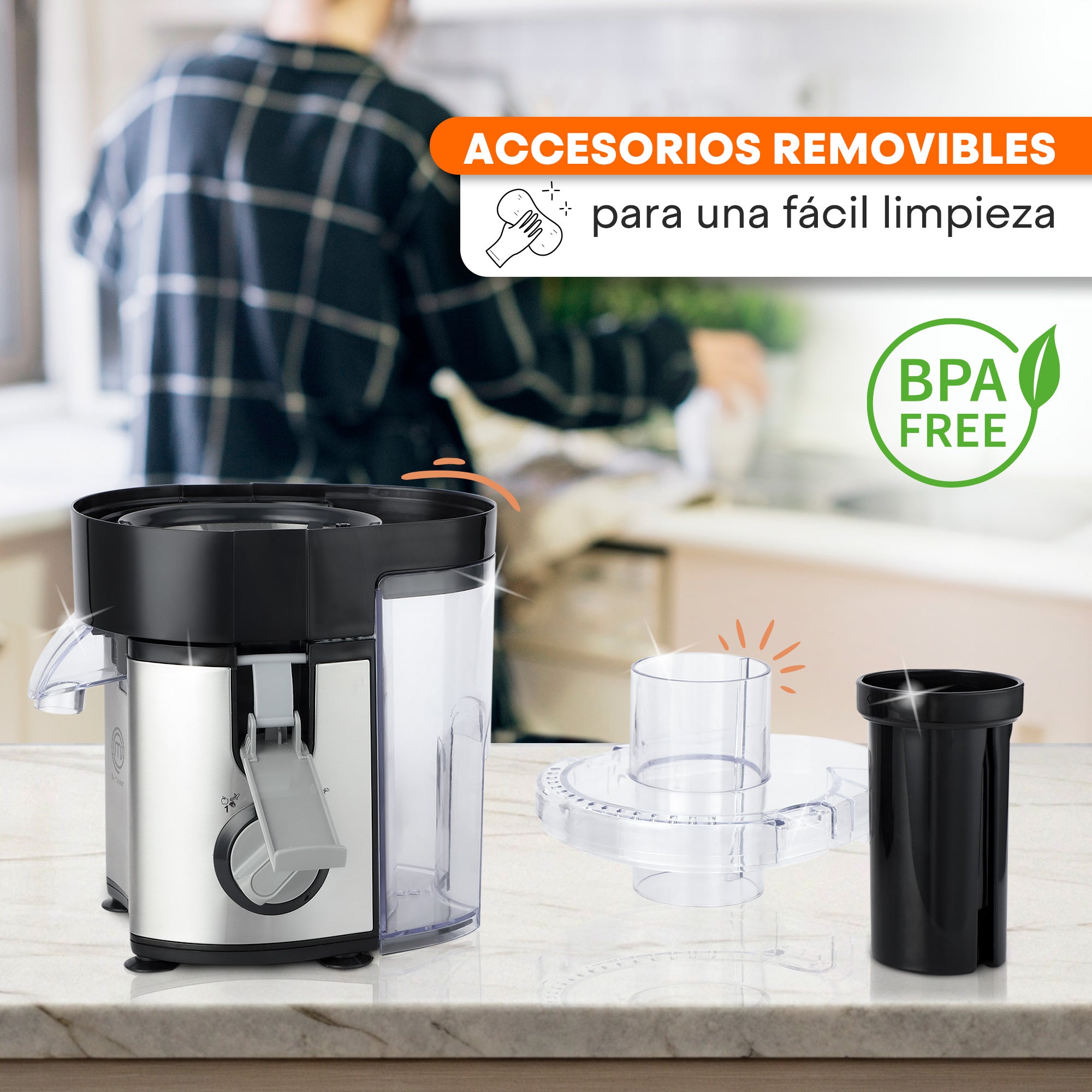 Extractor de Jugos Fresh+ | 400W | Acero Inoxidable | 2 Velocidades | Recolector de Pulpa 600ml