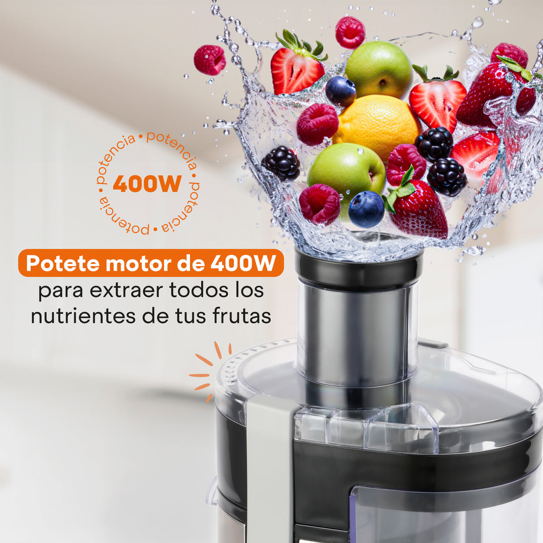 Extractor de Jugos Fresh+ | 400W | Acero Inoxidable | 2 Velocidades | Recolector de Pulpa 600ml