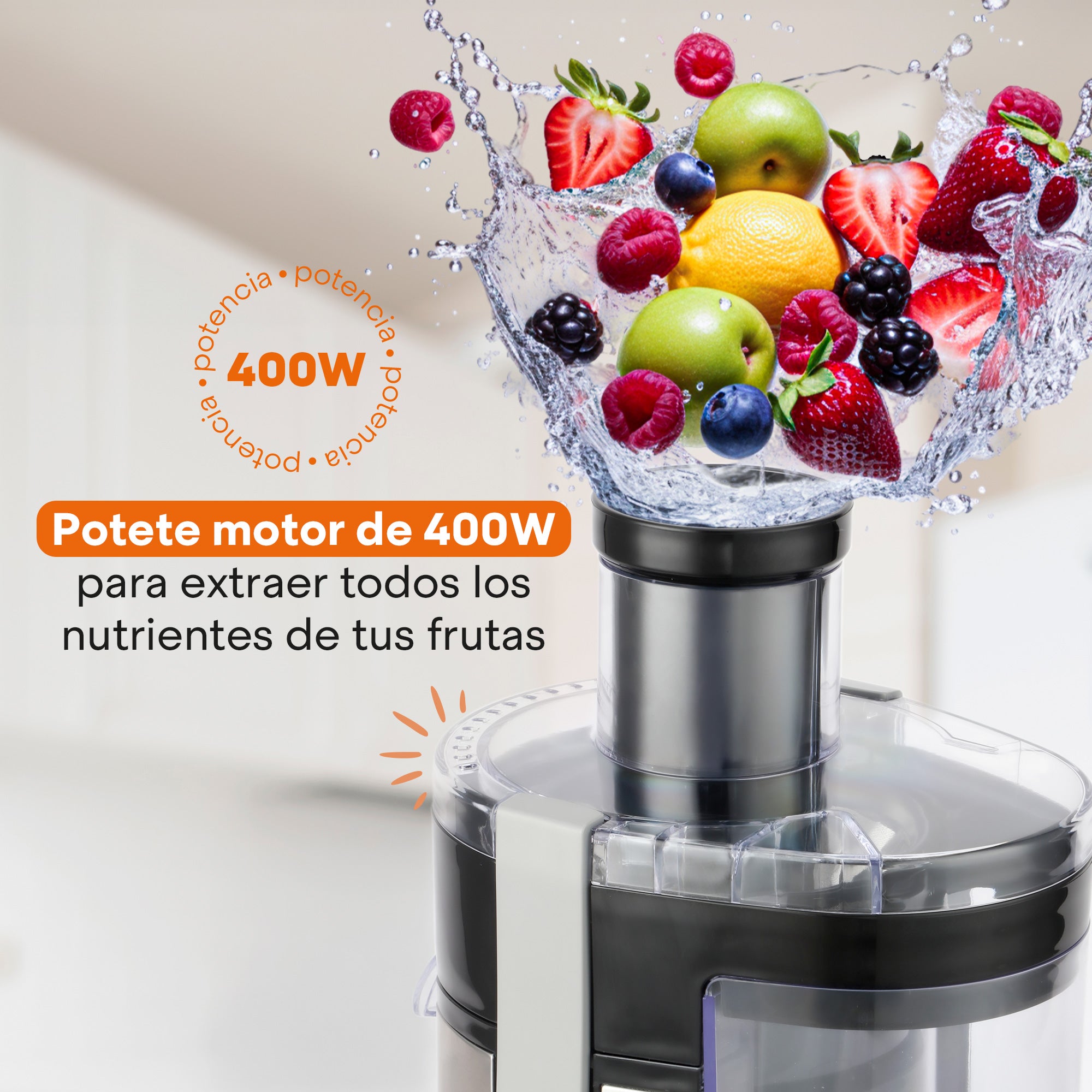 Extractor de Jugos Fresh+ | 400W | Acero Inoxidable | 2 Velocidades | Recolector de Pulpa 600ml