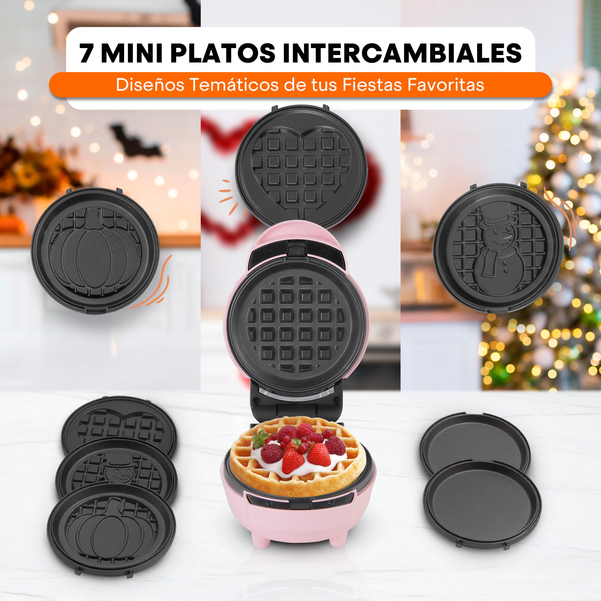 Multi-Maker | 7 Platos Intercambiables Antiadherentes | Waffles, Hot Cakes, Quesadillas y Más | Sistema FLASH-COOK | Fácil Limpieza