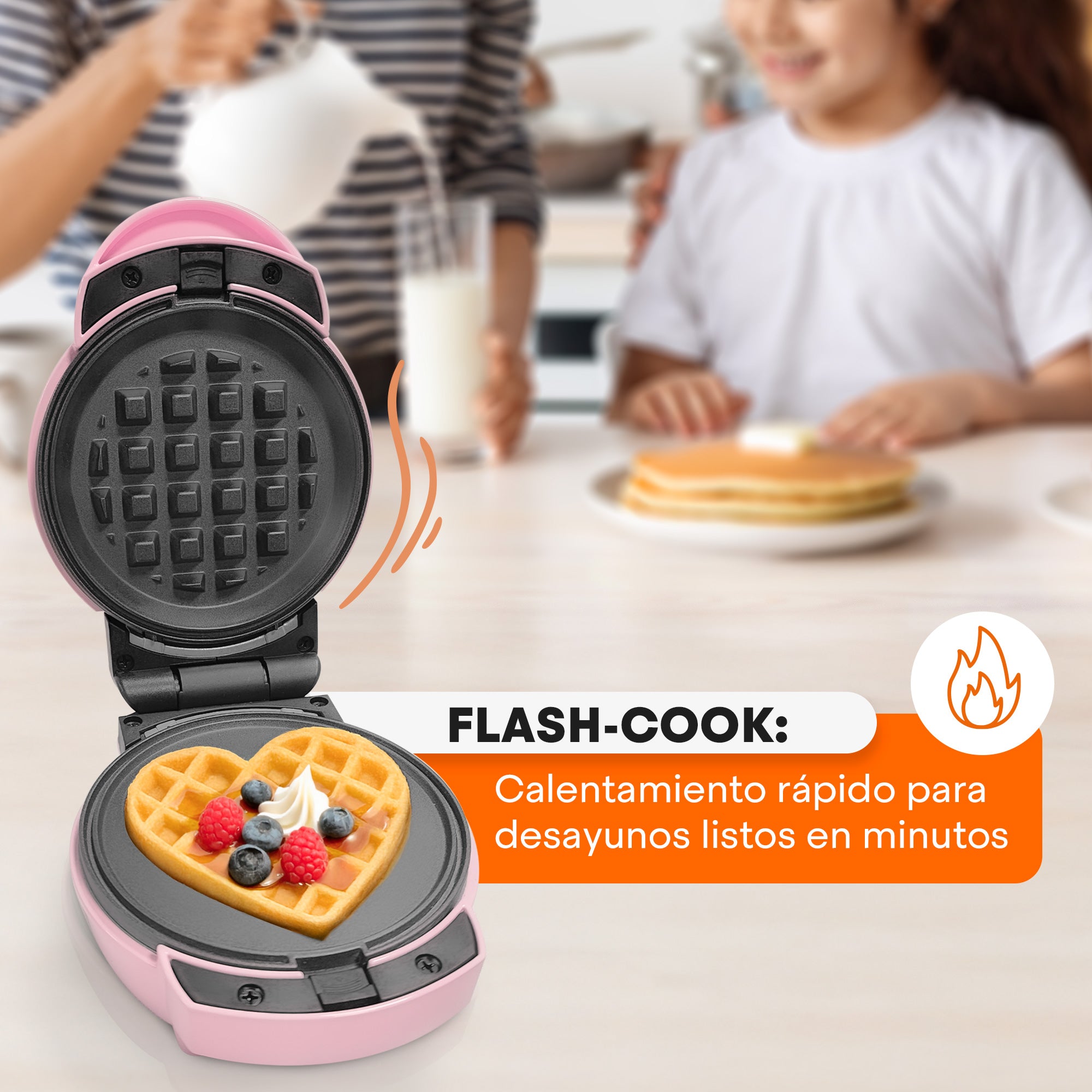 Multi-Maker | 7 Platos Intercambiables Antiadherentes | Waffles, Hot Cakes, Quesadillas y Más | Sistema FLASH-COOK | Fácil Limpieza