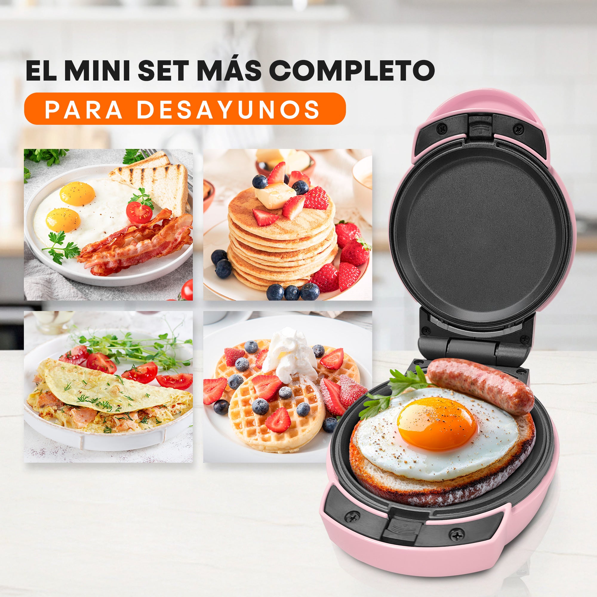 Multi-Maker | 7 Platos Intercambiables Antiadherentes | Waffles, Hot Cakes, Quesadillas y Más | Sistema FLASH-COOK | Fácil Limpieza
