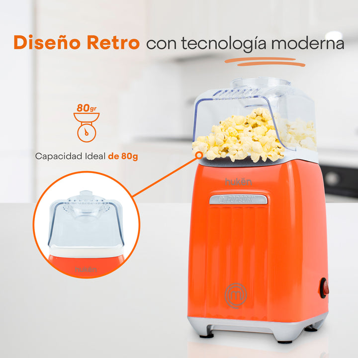 Retro Air-Pop Popcorn Machine | Special Edition | 80g | Oil-Free Popcorn Maker | Orange