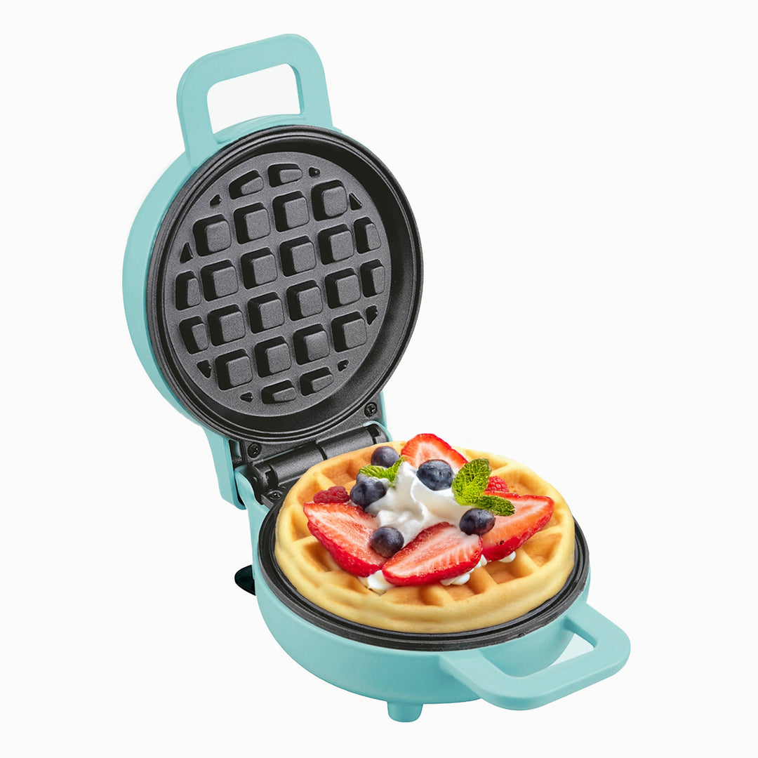 Mini Waffle Maker | 1 Slice | Indicator Light | Mini Heat+ | Blue | Steel