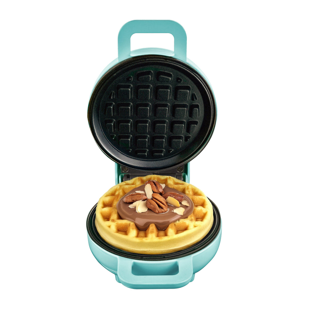 Mini Waffle Maker | 1 Slice | Indicator Light | Mini Heat+ | Blue | Steel
