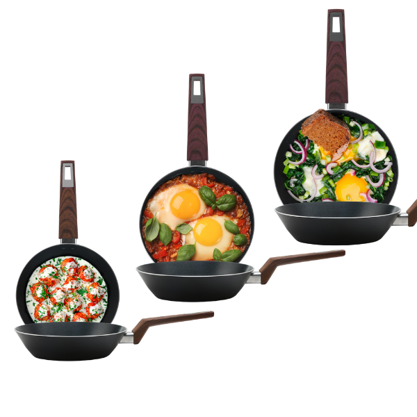 Hukën Masterchef | Wood Pro Frying Pan Set | Forged Aluminum | Fast and Even Heating