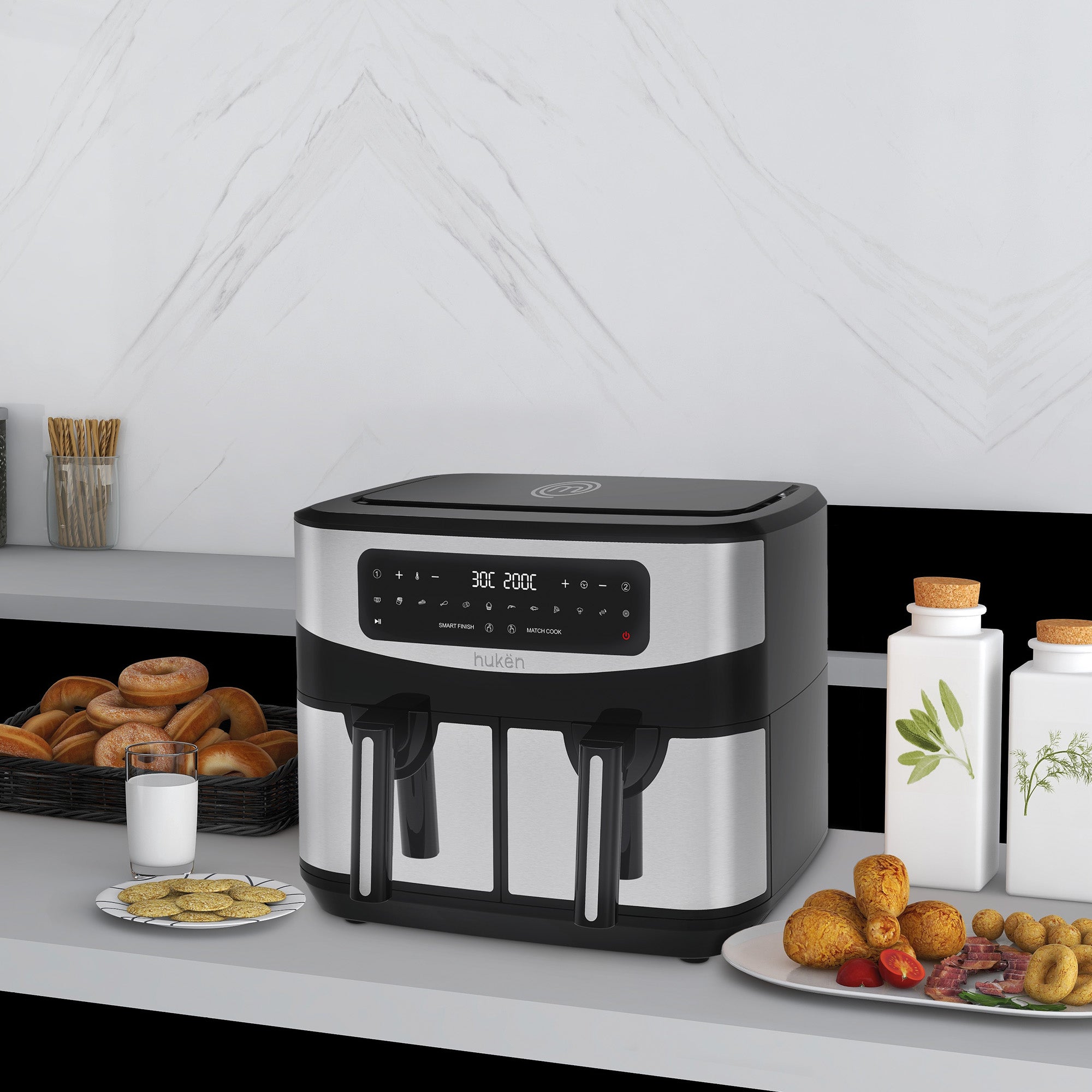 Freidora de Aire Multifuncional Dual Cook+  |  2 en 1 | Air Fryer | 9 Litros | Dual-Fry | Touch | Acero Inoxidable